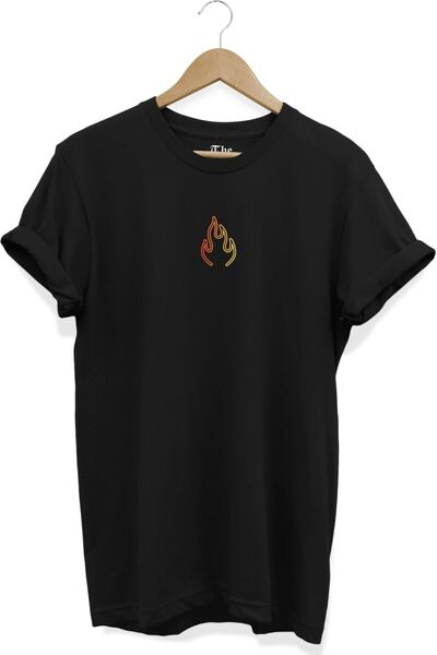 The Baski Crna unisex minimalna majica sa plamenom Štampano kratkih rukava T-...