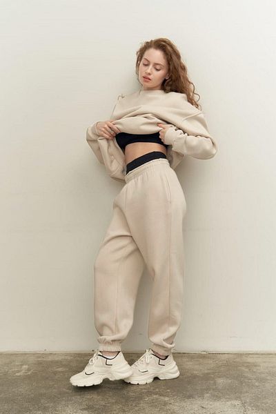 BayBayan Γυναικείο Σετ Φόρμας Μπεζ 3 Κλωστών Άνετη Loose Fit