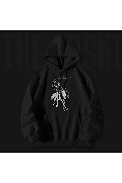 The Baski Unisex crna kaubojska majica Howdy Cowboy Štampano Kengur džep viso...