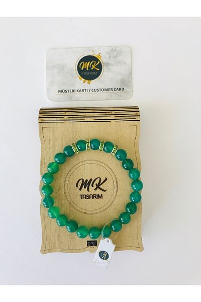 MK tasarım MK Design - Real Green Agate Stone 100% Original Bracelet - MKT9002