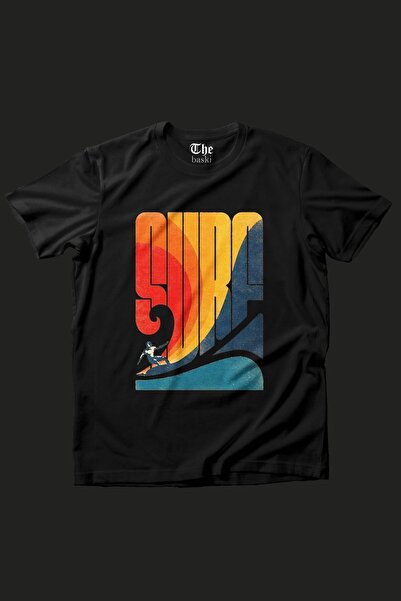 The Baski تي شيرت بأكمام قصيرة مطبوع عليه نص Cool Surf للجنسين باللون الأسود