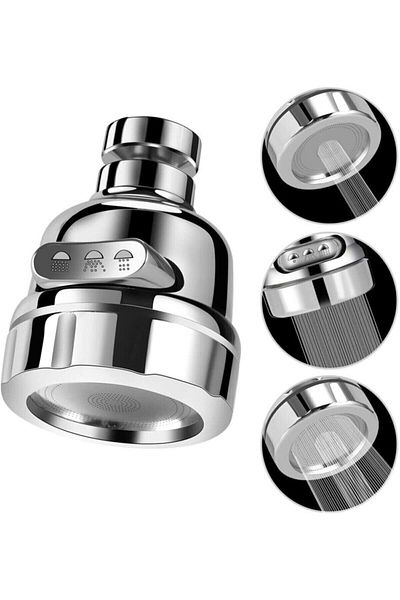 İndirimKap Chrome 3 Function Kitchen Sink Head 360 Degree Swivel Faucet Spout Saving