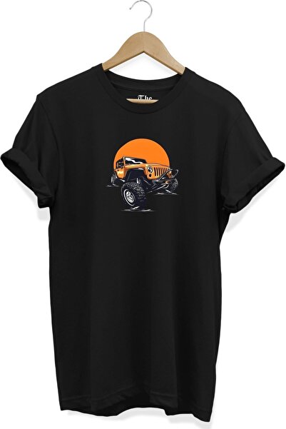 The Baski Crna unisex žuta crta za terensko vozilo Štampano kratki rukav T-shirt