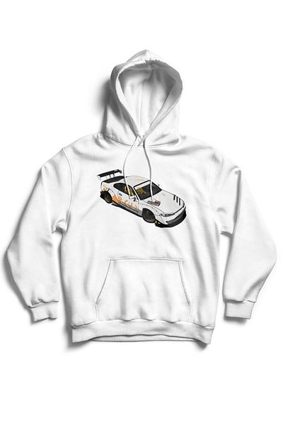The Baski Unisex White Drift Car Printed Fleece Εσωτερικά Φούτερ υψηλής ποιότητας Premium