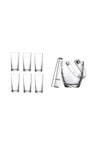 Paşabahçe Raki Glass and 8 Pieces. Raki Glass and Ice Bucket Set