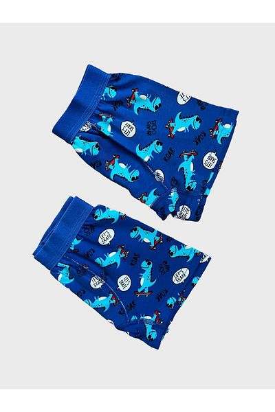 elmas kids Băiat - Set boxer din 2 piese cu model de skateboard din dinozaur, bumbac, albastru, elastic lat