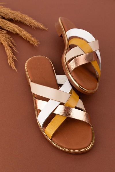 Gondol Γυναικείες Παντόφλες Vaketa Γνήσιο Δέρμα Πολύχρωμο Συνδυασμό Ayh.734