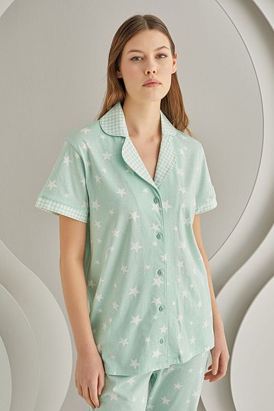 NBB Mint Green Green Plaid Front Button Pajama Set