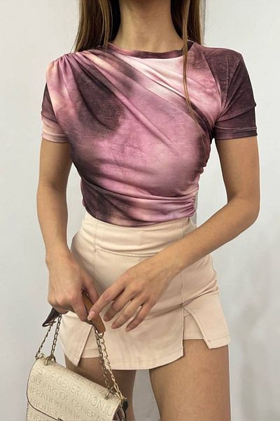 kozzy Bluză de vară cu mânecă scurtă, elastică, nisipoasă, cu model Tie-Dye