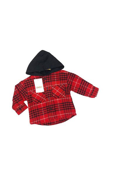 Çikoby Baby Boy Hooded Checkered Buttoned Shirt