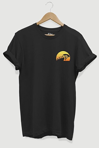 The Baski Crni unisex minimalistički padobran Štampano kratki rukav T-shirt