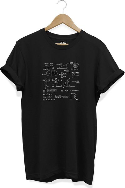 The Baski Tricou negru unisex cu mânecă scurtă imprimat cu formule matematice
