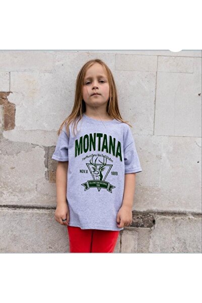 NoVibe Montana Printed Gray Oversize Girl's T-shirt