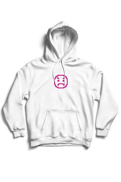 The Baski Unisex bela majica sa emotikonom tužnog lica Štampano Kengur džep S...