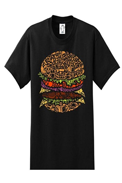 The Baski Tricou negru unisex cu imprimeu cu burger