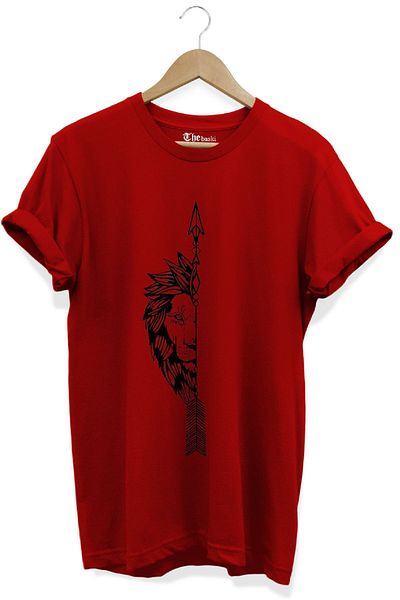 The Baski Lion Printed Men's Premium Red T-Shirt - 100% Cotton