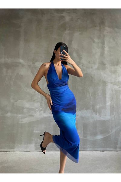 bymaestro woman Rochie de damă din tul midi fără spate - decolteu cu halter