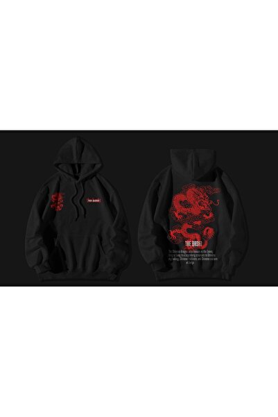 The Baski Unisex crno-crveni zmajevi Dragon Štampano Kengur džep visokokvalit...