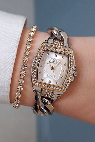 Daniel Klein Altın Sarısı/Metalik, Taşlı, Zincirli Kadın Kol Saati, Taşlı Bil...