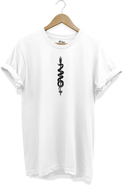 The Baski تي شيرت أبيض بأكمام قصيرة بتصميم مطبوع عليه ثعبان أسود مامبا للجنسين