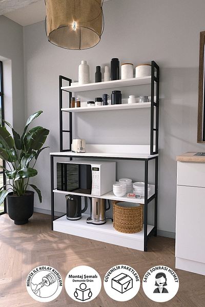 Bofigo Kitchen Stand With Base And 5 Shelves Coffee Corner Kitchen Rack Kitchen Bar White