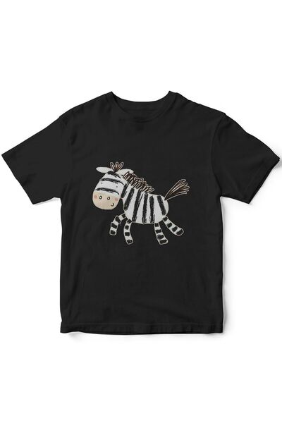 The Baski Crna slatka crtež konja životinja Štampano kratki rukav dečja T-shirt