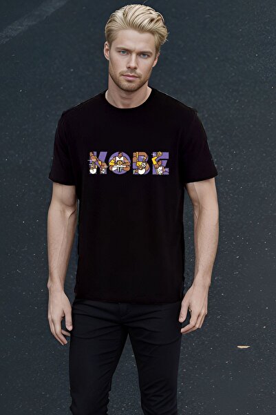The Baski Tricou negru unisex cu mânecă scurtă cu imprimeu cu litere Kobe Bryant