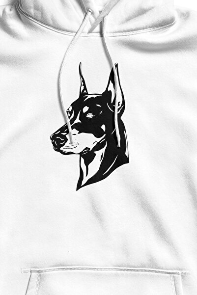 The Baski Унісекс білий доберман собака з принтом, кишенею-кенгуру, високої якості, преміум-светр