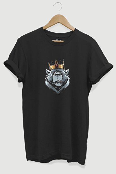 The Baski Crni unisex majica King Bear Štampano kratkih rukava T-shirt