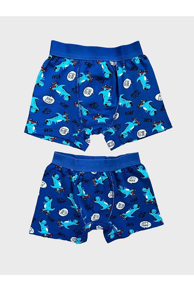 elmas kids Băiat - Set boxer din 2 piese cu model de skateboard din dinozaur, bumbac, albastru, elastic lat