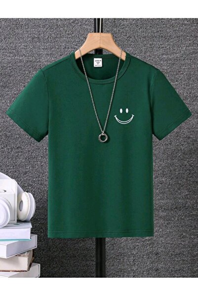 NoVibe Tricou pentru copii unisex cu design minim - imprimat cu fața zâmbitoare