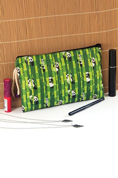 BYBAG حقيبة مكياج بسحاب كبيرة الحجم من الخيزران الباندا