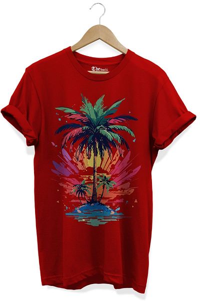 The Baski Μοτίβο Palm Tree - 100% βαμβακερό Premium κόκκινο T-shirt
