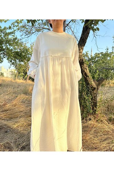 EMZEYN Cotton Gathered Seersucker Women's Dress