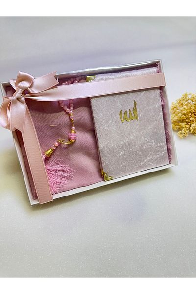 lifestyling Set de 3 pachete de mireasă - portofel de nuntă, cadou și eșarfă cu flacără, mărgele de rugăciune și Yasin Şerif