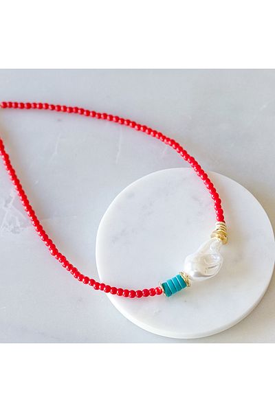 CHARMLUCKY Baroque Design Pearl Detailed Bead Necklace