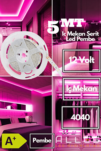 ALLES 12V 4040 İÇ MEKAN PEMBE ŞERİT LED YL40-4008