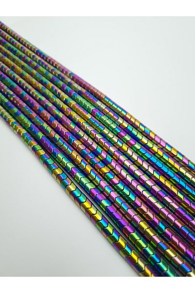 Yüksel Boncuk Ebruli Hematite Stone - Cylinder Zigzag Cut Natural Stone String