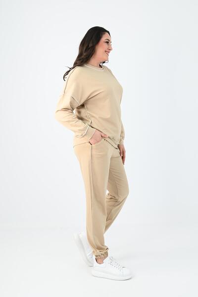 Koza Butik Women's Large Size Reverse Stitching Tracksuit Set 8082