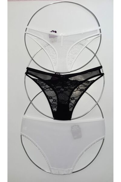 Papatya طقم سراويل داخلية نسائية من الدانتيل والتول البرازيلي 3 قطع - Eastern...