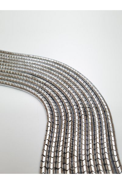 Yüksel Boncuk Natural Stone String - Cylinder Zigzag Cut, Silver Hematite Stone