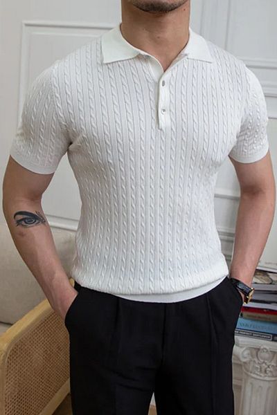 Livio Ferri Ανδρικό μπλουζάκι Polo Neck Slim Fit - Βαμβακερό, Πλεκτό Μαλλιά, Κοντό μανίκι