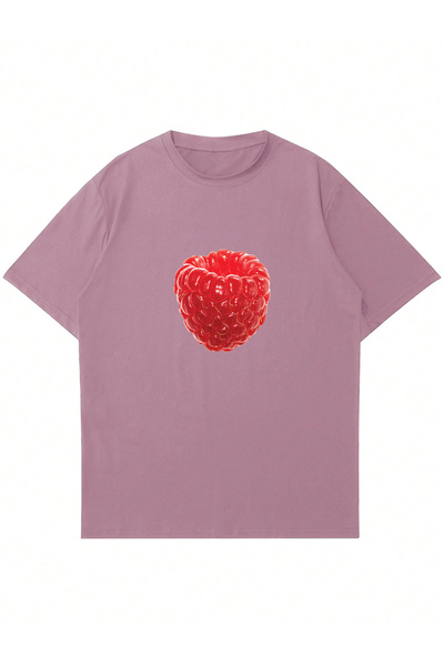 Mad&Calf Raspberry Štampano Žene Oversize kroj T-shirt - okrugla kragna