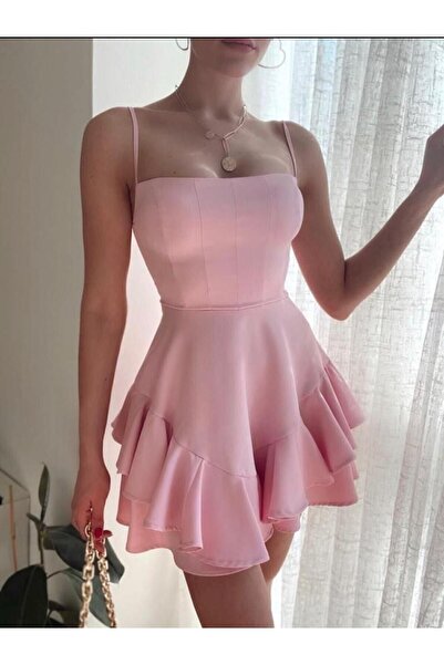 BABILLCO Askılı Prenses Mini Elbise Pembe
