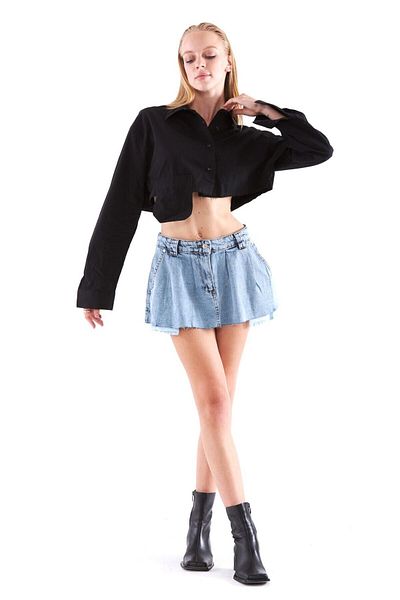 THIMOON High Waist Pleated Mini Denim Skirt