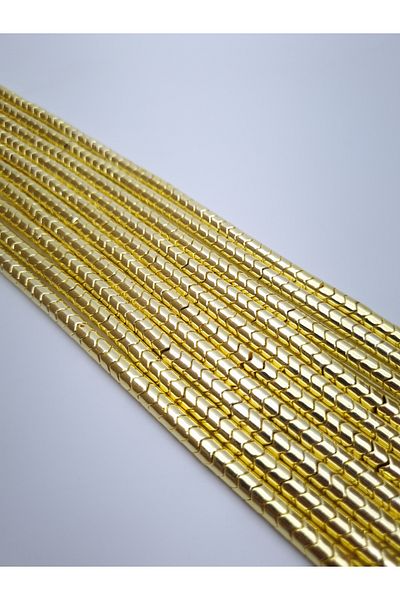 Yüksel Boncuk Gold Hematite Stone - Cylinder Zigzag Cut Natural Stone String