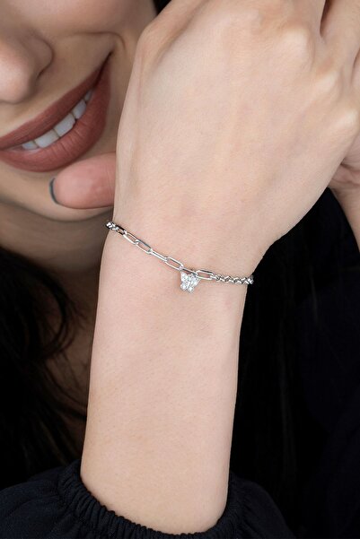 Else Silver Rodyum Kaplamalı Kelebek Sallantılı Gümüş Bileklik