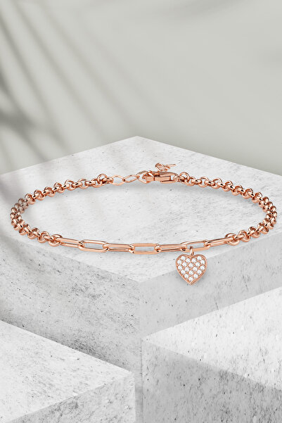 Else Silver Rose Altın Kaplamalı Kalp Sallantılı Gümüş Bileklik