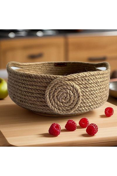 Bright3 Wicker Organizer Basket - Multi-Purpose, Handmade, Handled Jute Basket, Kitchen, Bathroom, Bread Basket, Towel