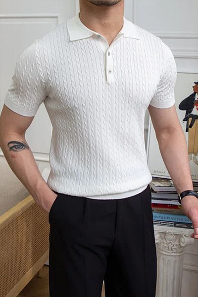 Livio Ferri Ανδρικό μπλουζάκι Polo Neck Slim Fit - Βαμβακερό, Πλεκτό Μαλλιά, Κοντό μανίκι